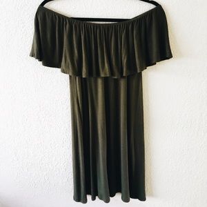 Olive Green Off the Shoulder Ruffle Dress